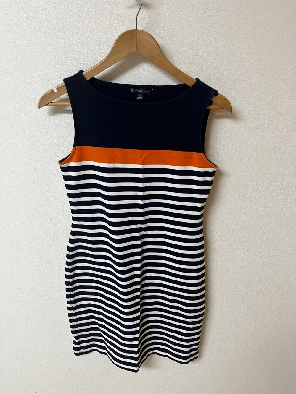 Brooks Brothers Sleeveless Striped Mini Dress in Navy, White & Orange women’s S